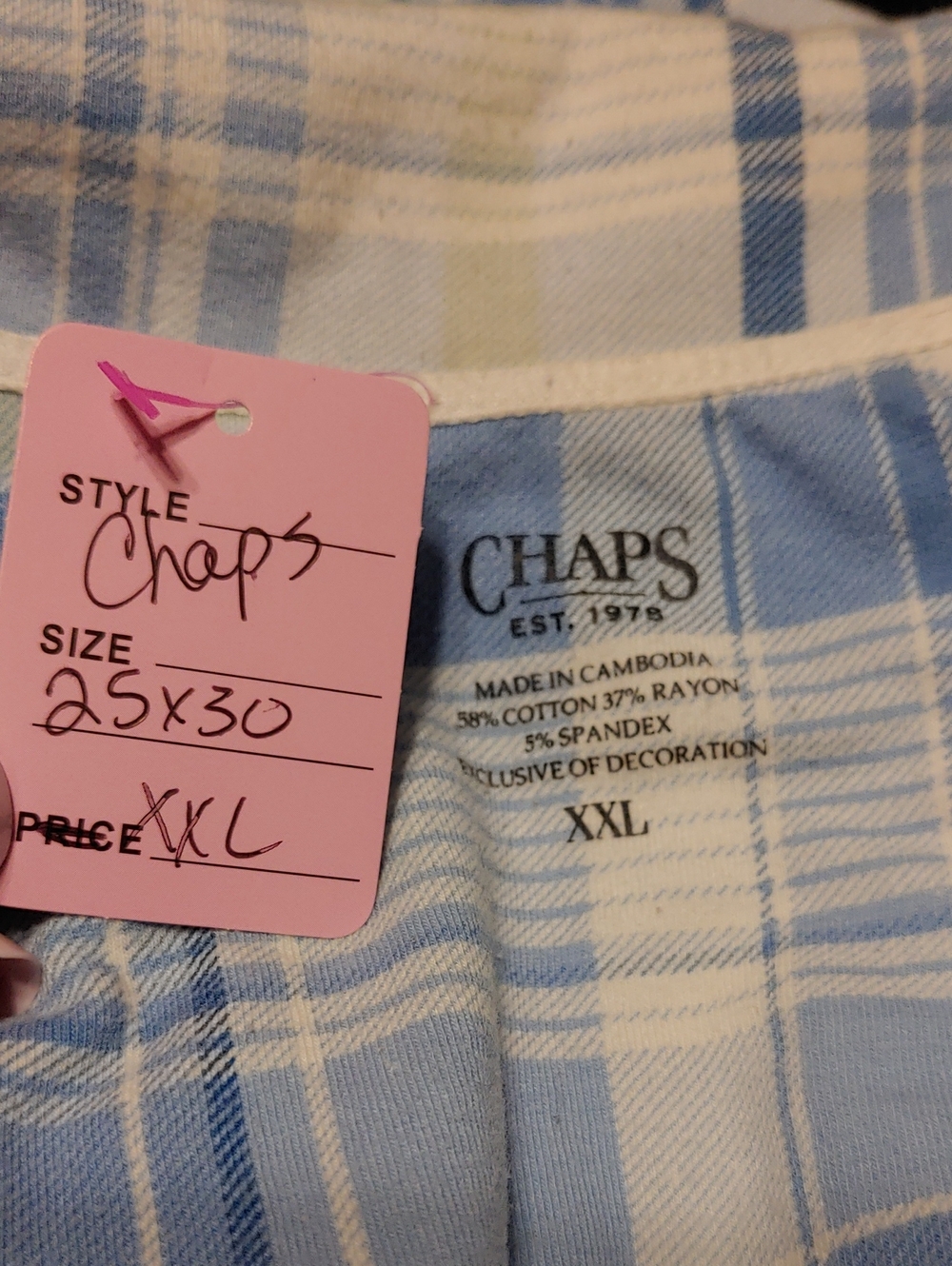Beautiful Chaps XXL Blue And Green Plaid Long Sleeve Pajama Set - Picture 6 of 6